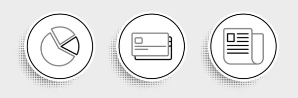 Establecer Línea Documento Archivo Infografía Gráfico Pastel Icono Tarjeta Crédito — Vector de stock
