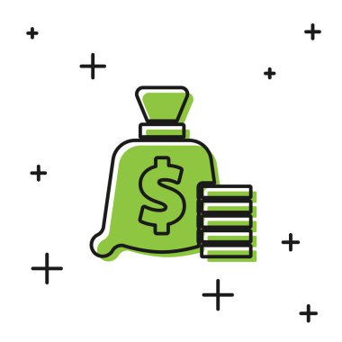 Siyah Para Çantası simgesi beyaz arkaplanda izole edildi. Dolar ya da USD sembolü. Nakit bankacılık tabelası. Vektör.