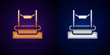 Siyah arka planda metal merdiven ikonu olan altın ve gümüş Bungee trambolin cazibesi. Vektör.