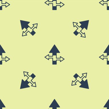 Mavi Ok simgesi sarı arkaplandaki kusursuz deseni izole etti. Yön Arrowhead sembolü. Navigasyon işaretçisi işareti. Vektör.