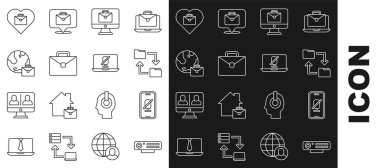 Web kamerası Dilsiz mikrofonunu mobil Cloud depolama belgesi dizinine ayarla. Evrak çantası kalbi metin ve dizüstü bilgisayar simgesi ile çalışıyor. Vektör.