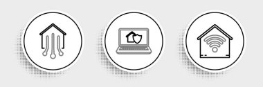Wi-Fi ve laptop evi olan Smart hattını koruma simgesi altına alın. Vektör.