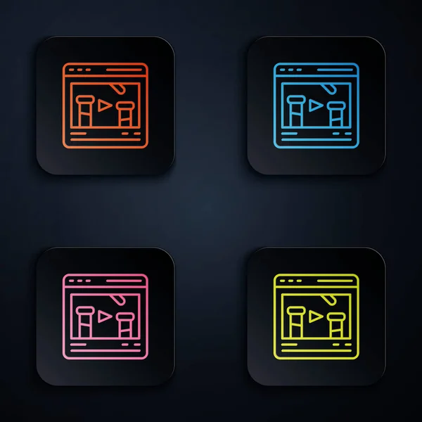 Color Neon Line Chemical Experiment Online Icon Isolated Black Background — Vector de stock