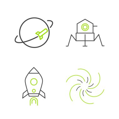 Kara Delik Roket gemisini Mars gezgini ve ikonuyla aynı hizaya getirin. Vektör.