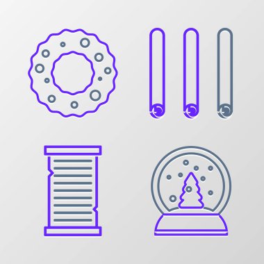 Üç rulo tarçın ve çelenk ikonu şeklinde dizilmiş Noel kar küresi dilek listesi şablonu. Vektör.