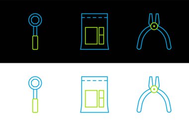 Pense aracı anahtar ve çimento torba simgesini ayarla. Vektör.