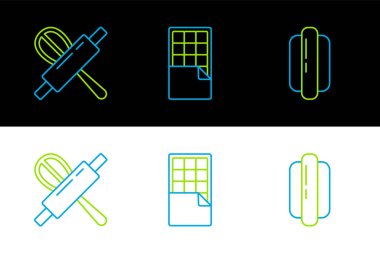 Hotdog Sandviç Mutfağı raptiye ve çikolata çubuğu ikonu ayarla. Vektör.