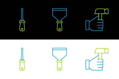 Hammer tornavida ve macun bıçağı simgesini ayarla. Vektör.