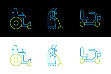 Elektrikli sandalye ve büyükanne ikonu. Vektör.