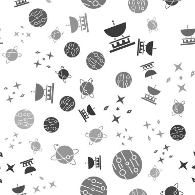 Uydu anteni, Mars Gezegeni, kayan yıldızlar ve Dünya 'nın yörüngesinde kusursuz bir şekilde dönen uydular. Vektör.