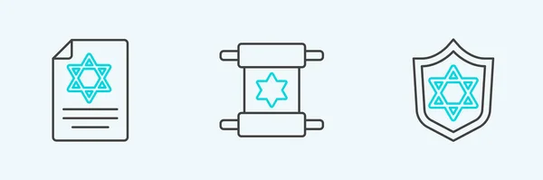Set Line Shield Star David Torah Scroll Icon Vector — Stock Vector