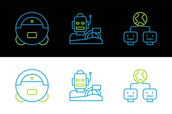 Establecer Línea Inteligencia Artificial Robot Aspiradora Humanoide Icono Del Coche — Archivo Imágenes Vectoriales