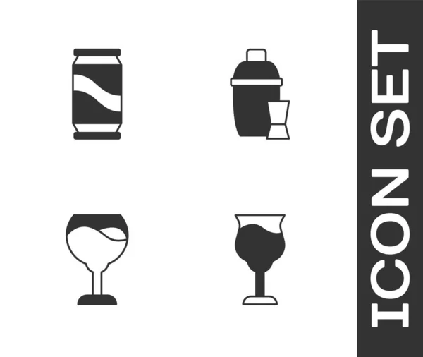 Set Wine Glass Beer Can Cocktail Shaker Icon Vektor — Stockový vektor