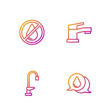 Hattı ayarla. Su damlası, musluk, yasak ve... Renk simgeleri. Vektör.