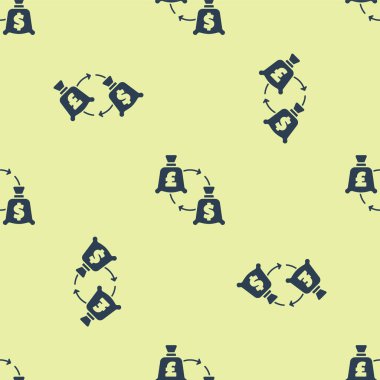 Mavi Para Takas simgesi sarı arkaplanda izole edilmiş pürüzsüz desen. Euro ve Dolar para transferi sembolü. Bankacılık işareti. Vektör.