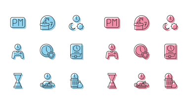 Eski kum saatini kum saatine göre ayarla. Oyun sahası için saat israfı zamanı ve her zaman meşgul simgesi. Vektör.