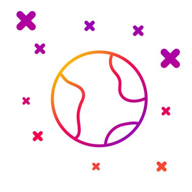 Beyaz arkaplanda Dünya renk çizgisi simgesi izole edildi. Dünya ya da Dünya işareti. Küresel internet sembolü. Geometrik şekiller. Kademeli rastgele dinamik şekiller. Vektör.