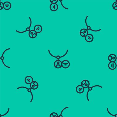 Kolye ikonundaki mavi çizgi madalyonu yeşil arka planda izole edilmiş pürüzsüz desen. Vektör.