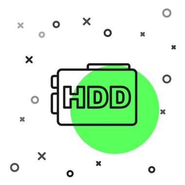 Siyah çizgi sabit disk sürücüsü HDD simgesi beyaz arkaplanda izole edildi. Vektör.