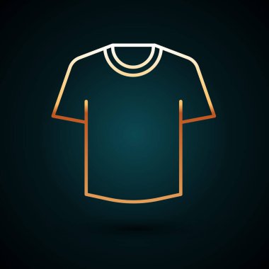 Altın çizgili tişört ikonu koyu mavi arkaplanda izole edilmiş. Vektör.
