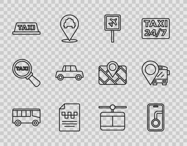Set Line Bus City Map Navigation Airport Taxi Driver License — Stock Vector