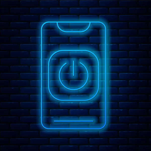 Ragyogó Neon Vonal Kapcsolja Robotot Telefon Ikonjáról Amelyet Téglafal Háttéren — Stock Vector