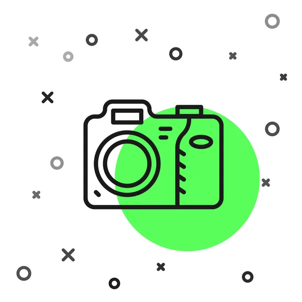 Черная Линия Фото Камера Значок Изолирован Белом Фоне Значок Фотокамеры — стоковый вектор