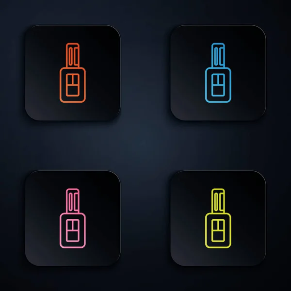 Barva Neonové Čáry Klíč Auta Vzdálenou Ikonou Izolovaný Černém Pozadí — Stockový vektor