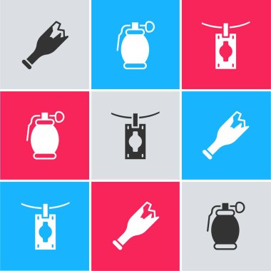 Kırık şişeyi silah, el bombası ve para aklama ikonu olarak ayarla. Vektör.
