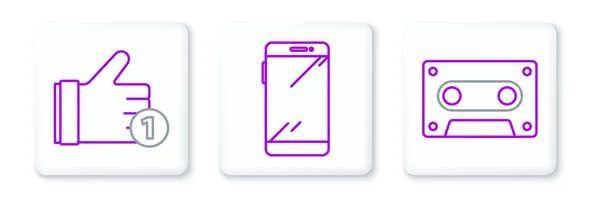 Définir Ligne Bande Audio Rétro Cassette Main Comme Smartphone Icône — Image vectorielle