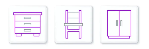 ラインワードローブ家具のナイトスタンドと椅子のアイコンを設定します ベクトル — ストックベクタ