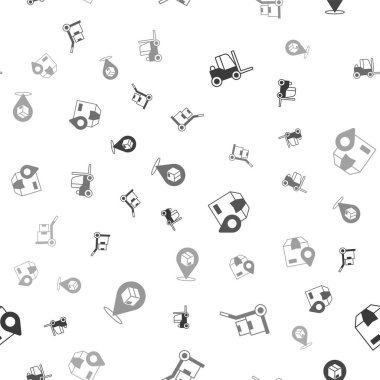 Forklift kamyonunu ayarlayın. El ve kutuların yerini kartonla belirleyin. Vektör.