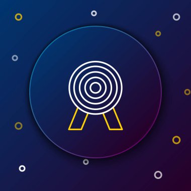 Satır Hedef simgesi mavi arkaplanda izole edildi. Dart tahtası işareti. Okçuluk tahtası simgesi. Dartboard işareti. İş hedefi kavramı. Renkli taslak konsepti. Vektör.