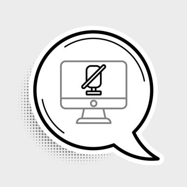 Bilgisayar simgesindeki Line Dilsiz mikrofon gri arkaplanda izole edildi. Mikrofon sesi kapatıldı. Renkli taslak konsepti. Vektör.