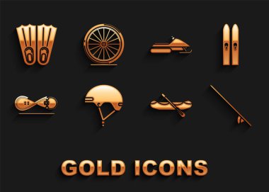 Kask Ski ve çubuk sörf teknesi kaykay numarası Snowmobile Rubber yüzgeçlerini yüzme ve bisiklet tekerleği ikonu olarak ayarla. Vektör.