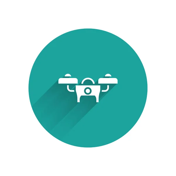 White Drone Flying Icon Isolated Long Shadow Quadrocopter Video Photo — Stock Vector