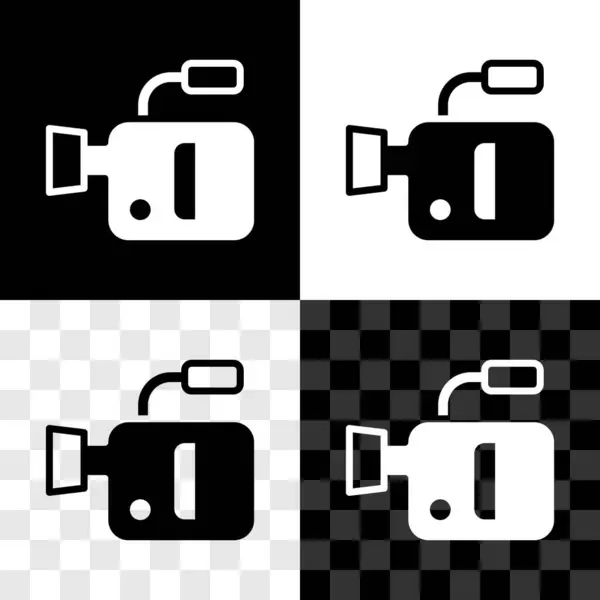 Set Cinema Camera Pictogram Geïsoleerd Zwart Wit Transparante Achtergrond Video — Stockvector