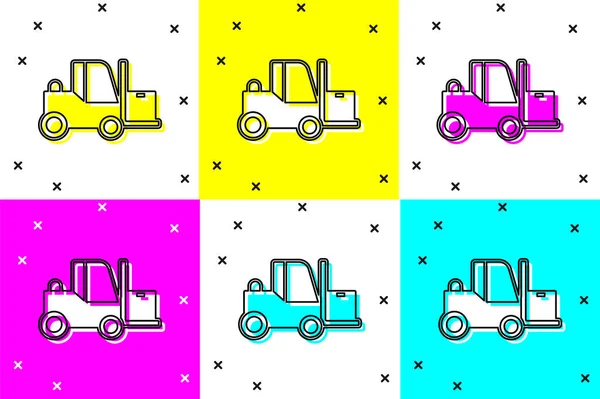 Set Forklift Truck Icon Isolated Color Background Fork Loader Cardboard — Stock Vector