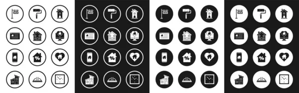 Set Home Symbol Hängendes Schild Mit Text Online Sale Monitor — Stockvektor