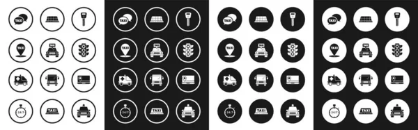 Taksi Anahtarı Taksi Telefon Servisi Trafik Işığı Dizüstü Bilgisayar Ambulans — Stok Vektör