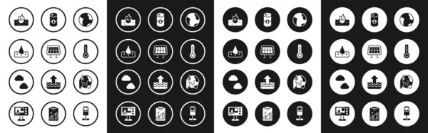 Definir Globo Terrestre Painel Energia Solar Desmatamento Termômetro Meteorologia Iceberg — Vetor de Stock