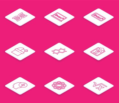 Satır DNA sembolü denklem çözeltisi Astronomik gözlemevi Kimyasal Formül Radyasyon uyarı belgesi Kafa ve Elektrik ve Atom simgesi. Vektör.