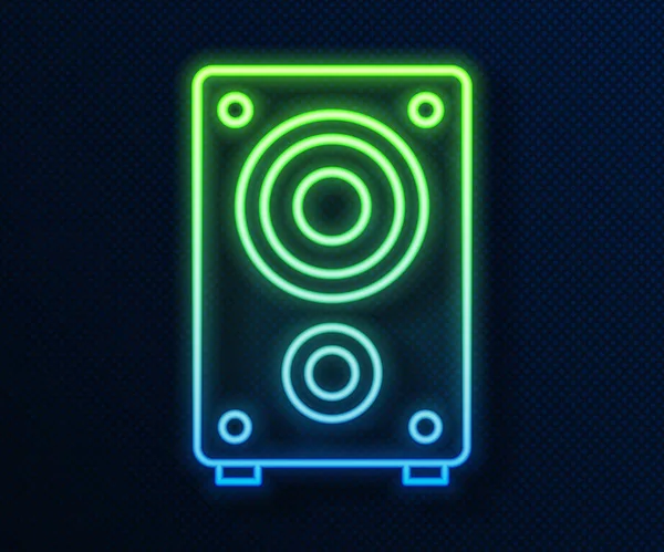 Glowing Neon Line Stereo Speaker Icon Isolated Blue Background Sound — Stock Vector