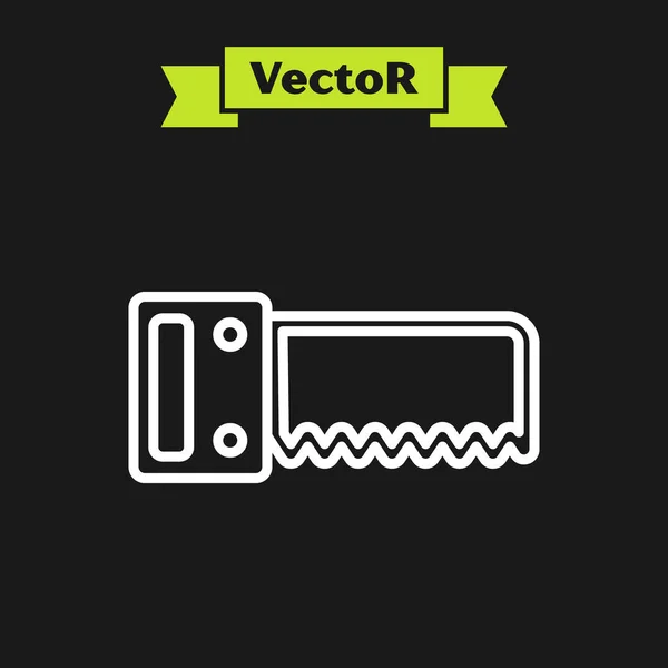 Línea Blanca Icono Sierra Mano Aislado Sobre Fondo Negro Vector — Vector de stock