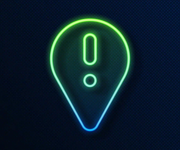Glowing Neon Line Map Pointer Exclamation Mark Icon Isolated Blue — Archivo Imágenes Vectoriales