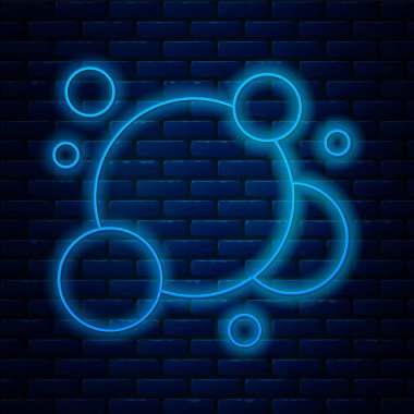 Parlayan neon hattı sabun köpüğü ikonu tuğla duvar arkasında izole edilmiş. Vektör.