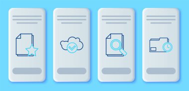 Satır Bulutunu işaretli Belge arama yıldızı ve dizin saat simgesi ile ayarla. Vektör.