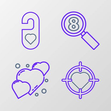 Kalp 'i hedefin ortasına yerleştir 8 Mart' ı ara ve lütfen kalp ikonu ile rahatsız etme. Vektör.