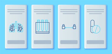 Kan testi ve virüs virüsünü akciğer ve ilaç veya tablet ikonuna güvenli mesafe virüs hücrelerine ayarlayın. Vektör.