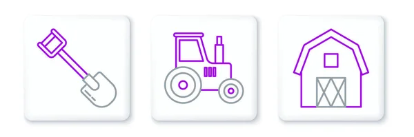 Establecer Línea Farm House Concepto Pala Icono Del Tractor Vector — Archivo Imágenes Vectoriales